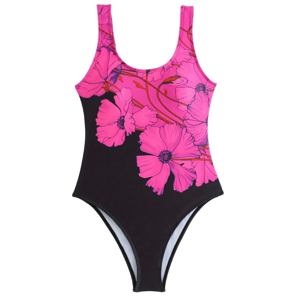 Floral One-Piece Swimsuit Size Small (4) Swimwear Rose Red Pink New